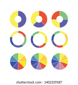 Set of colorful info piecharts / segment of circle element icons, Modern flat design infographics template