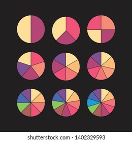 Set of colorful info piecharts / segment of circle element icons, Modern flat design infographics template