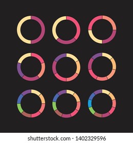 Set of colorful info piecharts / segment of circle element icons, Modern flat design infographics template