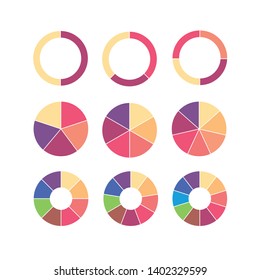 Set of colorful info piecharts / segment of circle element icons, Modern flat design infographics template