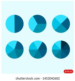 Set of colorful info piecharts / segment of circle element icons for 1, 2, 3, 4, 5, 6, Modern flat design infographics template for app, ui.vector design