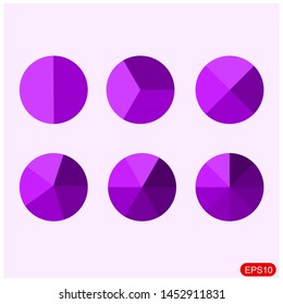 Set of colorful info piecharts / segment of circle element icons for 1, 2, 3, 4, 5, 6, Modern flat design infographics template for app, ui.vector design