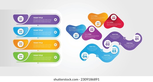 Un conjunto de plantillas de diseño Infográfico coloridas con cuatro pasos