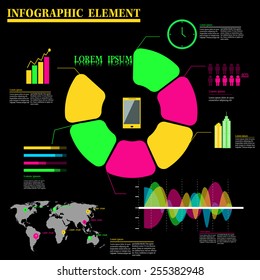 set of colorful infographic element on black background-vector