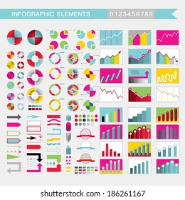 Set of colorful infographic elements: charts, graph, diagram, arrows,signs,bars, buttons,borders etc.
