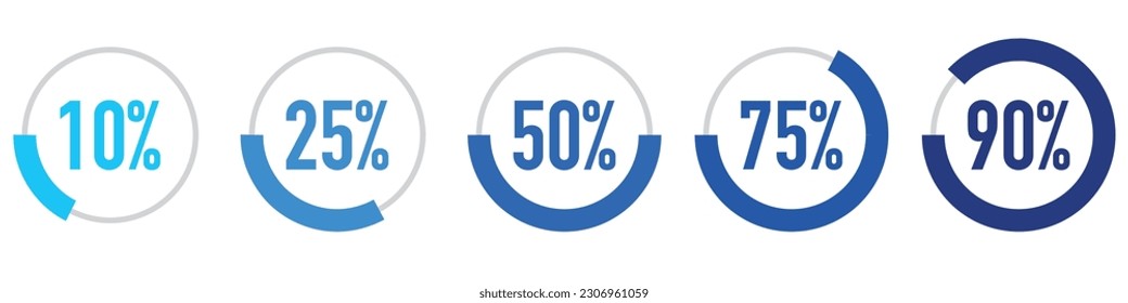 Conjunto de piecharts porcentaje de color de los iconos de los círculos de orificios 0% - 100%, diseño plano simple cargar elementos de interfaz de datos aplicación web, vector aislado en fondo blanco 