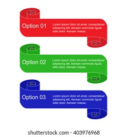 Set of Colorful Info-graphic Scrolls  Isolated on White. Spiral  Options Banners. Templates for  Banners, Badges, Posters and Stickers . Vector Illustration.