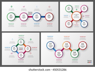 Conjunto de modelo de infográficos coloridos com passos, opções. Para infográfico, banner, web design, apresentação. Ilustração vetorial. Eps 10