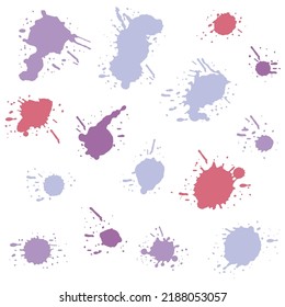Set of colorful Ink spot and dots. Drops and splashes, blots of liquid paint. Watercolor grunge vector illustration.