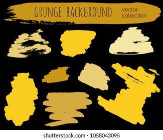 Set of colorful ink vector stains. Grunge brush collection isolated on black
