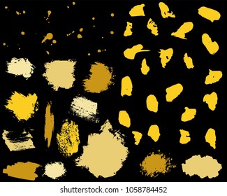 Set of colorful ink vector stains. Grunge brush collection isolated on black