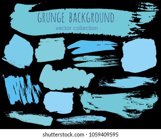 Set of colorful ink vector stains. Grunge brush collection isolated on black