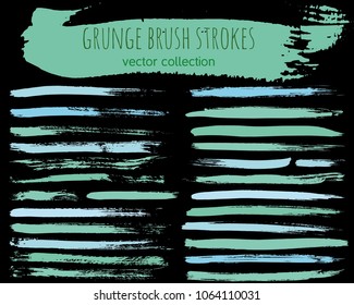 Set of colorful ink vector stains. Grunge brush collection isolated on black