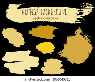 Set of colorful ink vector stains. Grunge brush collection isolated on black
