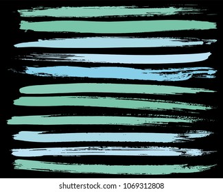 Set of colorful ink vector stains. Grunge brush collection isolated on black