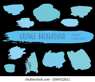 Set of colorful ink vector stains. Grunge brush collection isolated on black