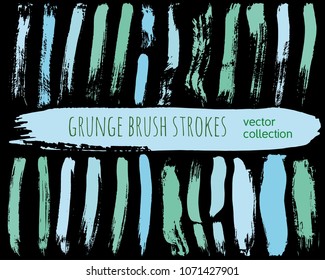 Set of colorful ink vector stains. Grunge brush collection isolated on black