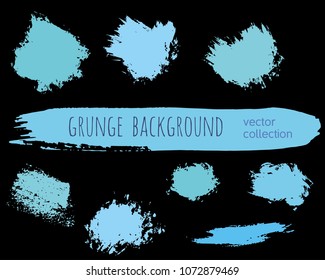 Set of colorful ink vector stains. Grunge brush collection isolated on black