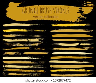 Set of colorful ink vector stains. Grunge brush collection isolated on black