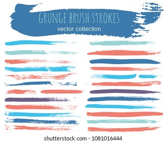 Set of colorful ink vector stains. Grunge brush collection isolated on white