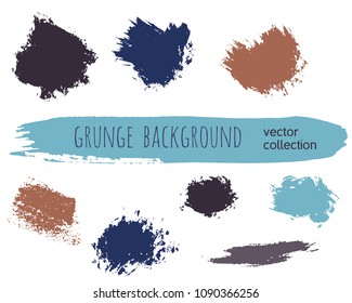Set of colorful ink vector stains. Grunge brush collection isolated on white