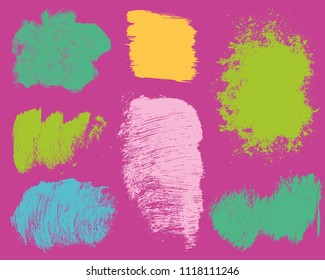 Set of colorful ink vector stains. Grunge brush collection