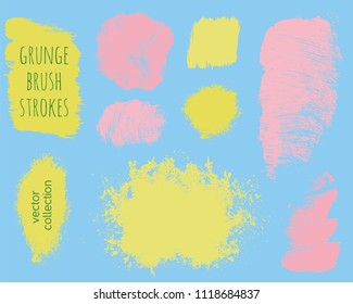 Set of colorful ink vector stains. Grunge brush collection