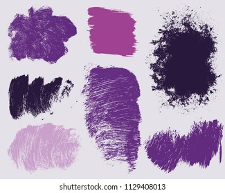 Set of colorful ink vector stains. Grunge brush collection