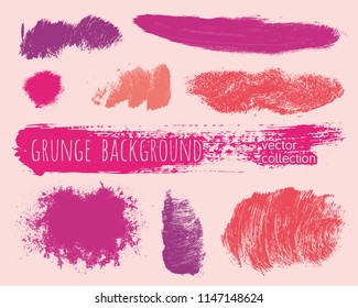 Set of colorful ink vector stains. Grunge brush collection