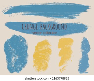 Set of colorful ink vector stains. Grunge brush collection