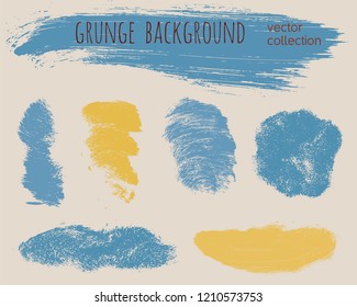Set of colorful ink vector stains. Grunge brush collection