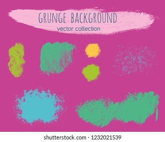 Set of colorful ink vector stains. Grunge brush collection