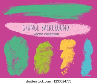 Set of colorful ink vector stains. Grunge brush collection