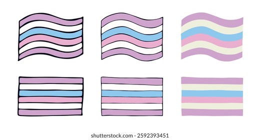 Set of colorful Intersex pride flag Happy pride day LGBTQIA community Pride Month Vector hand drawn doodle for posters, stickers, logo, cards