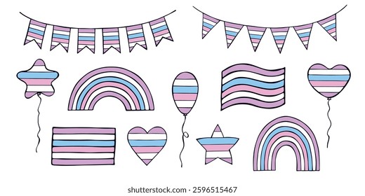 Set of colorful Intersex pride flag Happy pride day LGBTQIA community Pride Month Vector hand drawn doodle for posters, stickers, logo, cards