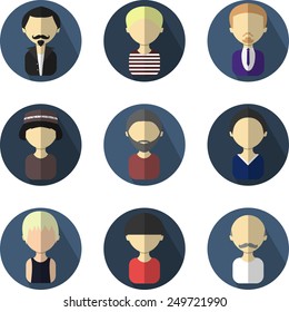 Set of colorful isolated avatars men in flat design