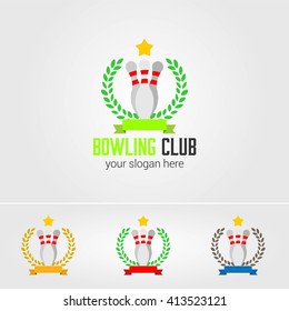 Set of colorful isolated bowling emblems, labels, badges and designed elements. vector template design