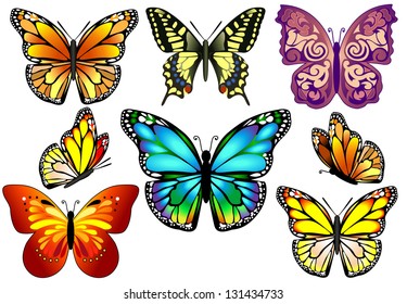 Set of colorful isolated butterflies.Vector illustration