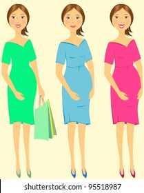 set colorful isolated emotional pregnant woman