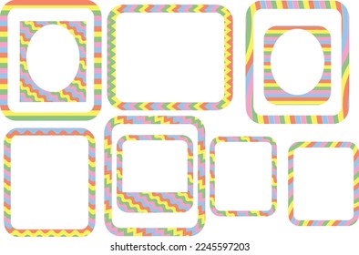 set of colorful isolated frames for your design, photo, for scrapbooking cardmaking, wishing card. Border, label with strips.