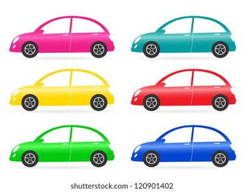 set of colorful isolated retro car on white background