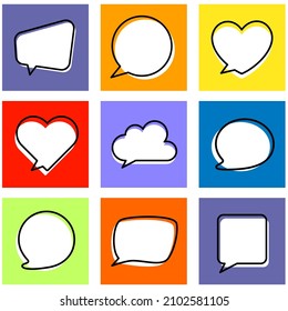 Set of colorful isolated speech bubbles of different shapes. Vector illustration.