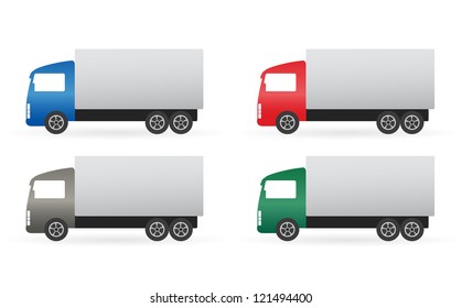 set of colorful isolated truck silhouettes on white background