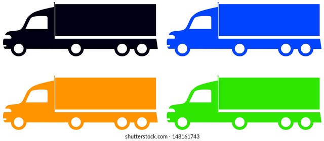 set colorful isolated trucks - american lorry silhouette 