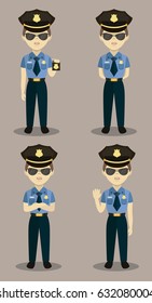 Set of colorful isolated vector policeman at work.