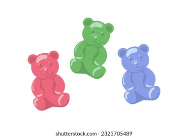 Set of colorful jelly bears. Dessert and delicacy, confectionery. Junk and sugar food. Template, layout and mock up. Cartoon flat vector illustration isolated on white background