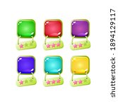 set of colorful jelly game ui button with green border and hanging star icon for gui asset elements vector illustration