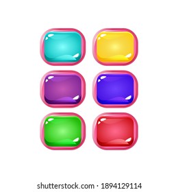 Set Of Colorful Jelly Game Ui Button With Pinky Border For Gui Asset Elements Vector Illustration