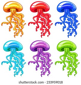 Set of colorful jellyfish