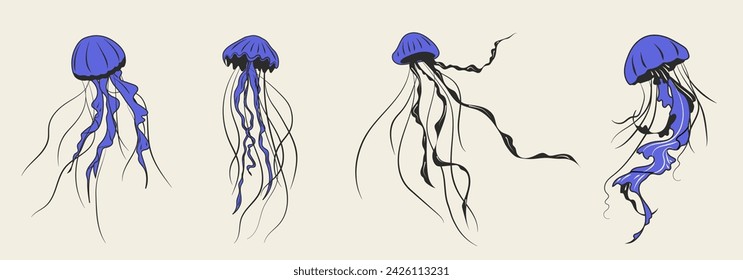 Set of Colorful jellyfish for decoration design. Vector illustration	